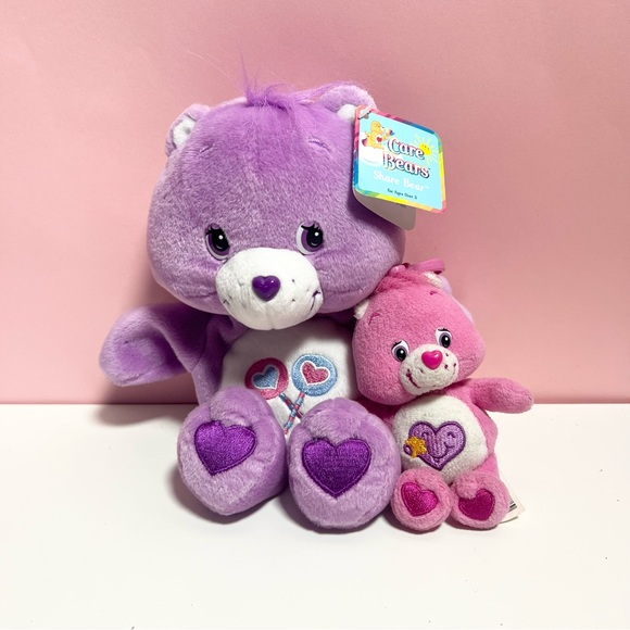 Vintage Y2K 2000s pastel pink and purple plush carebears - Picture 1 of 8